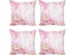 Abakuhaus Set Di Federe Per Cuscini Rose (4 Pezzi), Albero In Fiore Primaverile, Stampa Digitale Moderna Su Entrambi I Lati, 45 Cm X 45 Cm, Rosa Giallo E Verde