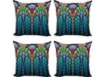 Abakuhaus Set Di Federe Astratte (4 Pezzi), Curve Dai Colori Grungy, Stampa Digitale Moderna Su Entrambi I Lati, 60 Cm X 60 Cm, Multicolore