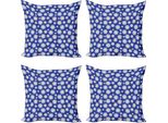 Abakuhaus Set Di Federe Con Coccinelle (4 Pezzi), Margherite E Insetti Primaverili, Stampa Digitale Moderna Su Entrambi I Lati, 40 Cm X 40 Cm, Vermiglio E Blu Navy