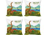 Abakuhaus Set Di Federe Per Cuscini Con Dinosauri (4 Pezzi), Tema Dino Park Vivace, Stampa Digitale Moderna Su Entrambi I Lati, 45 Cm X 45 Cm, Multicolore