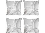 Abakuhaus Set Di Federe Astratte (4 Pezzi), Linee Curve Palline, Stampa Digitale Moderna Su Entrambi I Lati, 60 Cm X 60 Cm, Grigio Chiaro Grigio Bianco