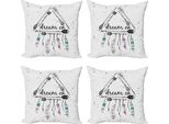 Abakuhaus Set Di Federe Indie (4 Pezzi), Sogno Boemo, Stampa Digitale Moderna Su Entrambi I Lati, 50 Cm X 50 Cm, Bianco Nero Rosa