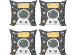 Abakuhaus Set Di Federe Per Cuscini Astronaut (4 Pezzi), Cosmic Doodle Rakete, Stampa Digitale Moderna Su Entrambi I Lati, 60 Cm X 60 Cm, Grigio Multicolore
