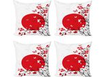 Abakuhaus Set Di Federe Giapponesi (4 Pezzi), Ciliegi Sakura, Stampa Digitale Moderna Su Entrambi I Lati, 40 Cm X 40 Cm, Vermiglio, Nero E Bianco