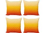 Abakuhaus Set Di Federe Astratte (4 Pezzi), Mosaico Triangolare In Poliestere, Stampa Digitale Moderna Su Entrambi I Lati, 60 Cm X 60 Cm, Rosso Vermiglio Calendula