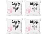 Abakuhaus Set Di Federe Amore (4 Pezzi), Amore Mio Con Fiori, Stampa Digitale Moderna Su Entrambi I Lati, 50 Cm X 50 Cm, Rosa Pallido E Grigio Antracite