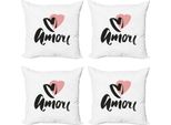 Abakuhaus Set Di Federe Amore (4 Pezzi), L'amore A Pennellate Audaci, Stampa Digitale Moderna Su Entrambi I Lati, 45 Cm X 45 Cm, Grigio Antracite Blush