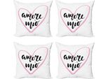 Abakuhaus Set Di Federe Per Cuscini Amore (4 Pezzi), Il Mio Amore Con Il Cuore, Stampa Digitale Moderna Su Entrambi I Lati, 45 Cm X 45 Cm, Rosa Baby Coke Grigio