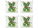 Abakuhaus Lettera X Set Di Federe (4 Pezzi), Alfabeto A Tema Primaverile, Stampa Digitale Moderna Su Entrambi I Lati, 50 Cm X 50 Cm, Verde Multicolore