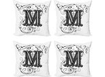 Abakuhaus Set Di Federe Con Lettera M (4 Pezzi), Eastern Summary M, Stampa Digitale Moderna Su Entrambi I Lati, 45 Cm X 45 Cm, Nero, Grigio, Bianco