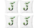 Abakuhaus Lettera J Set Di Federe (4 Pezzi), Riassunto Jasmin E J, Stampa Digitale Moderna Su Entrambi I Lati, 40 Cm X 40 Cm, Verde, Bianco, Nero