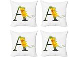 Abakuhaus Lettera A Set Di Federe (4 Pezzi), Alfabeto Fiorito, Stampa Digitale Moderna Su Entrambi I Lati, 50 Cm X 50 Cm, Marigold Verde Nero