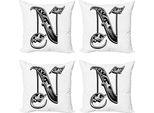 Abakuhaus Set Di Federe Con Lettera N (4 Pezzi), Stile Gotico Vittoriano, Stampa Digitale Moderna Su Entrambi I Lati, 45 Cm X 45 Cm, Bianco E Nero