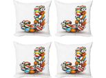 Abakuhaus Lettera J Set Di Federe (4 Pezzi), Tema Sportivo J, Stampa Digitale Moderna Su Entrambi I Lati, 45 Cm X 45 Cm, Multicolore