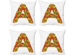 Abakuhaus Lettera A Set Di Federe (4 Pezzi), Tema Autunnale, Stampa Digitale Moderna Su Entrambi I Lati, 50 Cm X 50 Cm, Giallo Vermiglio Verde