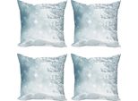 Abakuhaus Set Di Federe Invernali (4 Pezzi), Natale Innevato, Stampa Digitale Moderna Su Entrambi I Lati, 60 Cm X 60 Cm, Blu Ardesia E Bianco