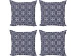 Abakuhaus Set Di Federe Marocchine (4 Pezzi), Squares Azulejos, Stampa Digitale Moderna Su Entrambi I Lati, 40 Cm X 40 Cm, Blu Navy-Beige