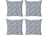 Abakuhaus Set Di Federe Marocchine (4 Pezzi), Oriental Rectangles, Stampa Digitale Moderna Su Entrambi I Lati, 45 Cm X 45 Cm, Blu Arancione Bianco
