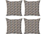 Abakuhaus Set Di Federe Marocchine (4 Pezzi), Tunisine, Stampa Digitale Moderna Su Entrambi I Lati, 45 Cm X 45 Cm, Arancione Scuro Blu Ardesia