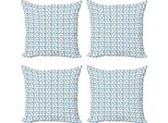 Abakuhaus Set Di Federe Per Cuscini Hai (4 Pezzi), Pericolose Profondità Marine, Stampa Digitale Moderna Su Entrambi I Lati, 40 Cm X 40 Cm, Blu Blu Navy-Grigio