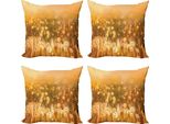 Abakuhaus Set Di Federe Per Cuscini LöWenzahn (4 Pezzi), Tramonto Primaverile Vintage, Stampa Digitale Moderna Su Entrambi I Lati, 40 Cm X 40 Cm, Arancione Chiaro, Verde, Marrone
