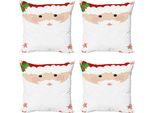 Abakuhaus Set Di Federe Natalizie (4 Pezzi), Faccia Caricaturale Di Babbo Natale, Stampa Digitale Moderna Su Entrambi I Lati, 40 Cm X 40 Cm, Multicolore