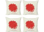Abakuhaus Set Di Federe Per Cuscini Dahlie (4 Pezzi), Fiore Singolo Retrò, Stampa Digitale Moderna Su Entrambi I Lati, 40 Cm X 40 Cm, Rosso Marrone Chiaro