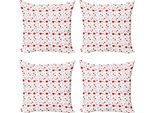 Abakuhaus Set Di Federe Per Cuscini Mohn (4 Pezzi), Delicati Motivi Primaverili Ricci, Moderna Stampa Digitale Su Entrambi I Lati, 45 Cm X 45 Cm, Scarlatto Verde Grigio Pallido