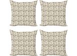 Abakuhaus Set Di Federe Per Cuscini Dahlie (4 Pezzi), Design Vintage Garden, Stampa Digitale Moderna Su Entrambi I Lati, 40 Cm X 40 Cm, Nero Beige