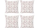 Abakuhaus Set Di Federe (4 Pezzi), Peonie Rustiche, Stampa Digitale Moderna Su Entrambi I Lati, 50 Cm X 50 Cm, Bordeaux-Bianco