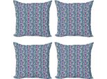 Abakuhaus Set Di Federe Astratte (4 Pezzi), Stripes Kreise Party, Stampa Digitale Moderna Su Entrambi I Lati, 60 Cm X 60 Cm, Multicolore