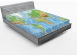 Abakuhaus Lenzuolo Con Angoli Mappa Del Mondo, Mappa Topografica Continenti Mondiali, Paesi, Oceani, Mari, Montagne, 90 X 200 Cm, Multicolore