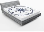 Abakuhaus Lenzuolo Con Angoli Marittimo, Disegno Monocromatico Con Rosa Dei Venti, Bussola, Avventura, Stampa Grafica Semplice, 90 X 200 Cm, Blu Navy E Bianco