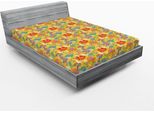 Abakuhaus Lenzuolo Con Angoli Dahlia, Motivo Doodle Fiori Primaverili Childish Estate Vibrante Fogliame Margherita Celebrazione, 90 X 200 Cm, Multicolore