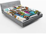 Abakuhaus Lenzuolo Con Angoli Caricaturale, Illustrazione Colorata In Stile Scarabocchio Dei Bambini In Gita Con Gli Amici, 140 X 200 Cm, Multicolore