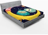 Abakuhaus Lenzuolo Con Angoli Notte Stellata, Amanti Gufi Sulla Luna Dormire Sotto Il Cielo Stellato Ora Di Andare A Letto Infantile, 120 X 190 Cm, Indaco E Multicolore