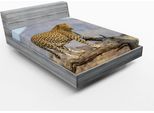 Abakuhaus Lenzuolo Con Angoli Leopard, Creatura Feroce E Affascinante In Piedi Su Una Ramo Con Sfondo Sfocato, 90 X 190 Cm, Multicolore