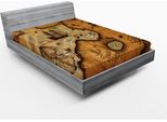 Abakuhaus Lenzuolo Con Angoli Mappa Del Mondo, Mappa Dei Pirati Dell'isola Del Tesoro Navigazione Nautica Geografia, 90 X 200 Cm, Pale Caramel E Sand Braun