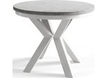 Tavolo Da Pranzo Rotondo Loft, Tavolo Allungabile Diametro: 120 Cm/200 Cm, Tavolo Da Soggiorno Colore: Grigio, Con Gambe In Metallo Bianco