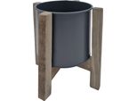 Vaso Da Fiori Grigio Con Supporto In Legno - Circa 20 X 20 Cm