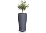 Vaso Da Giardino Conico In Plastica Antracite - 58 X 30 Cm - Vaso Con Inserto Dal Design Scanalato - Fioriera A Colonna Resistente Alle Intemperie Per Esterni Balcone Terrazzo