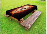 Abakuhaus Tovaglia Da Tavolo Per Esterni Con Teschi, Spaventosa Testa Di Scheletro In Fiamme Che Si Illumina Al Buio, Design Gotico, Marrone Sigillo Arancione E Crepuscolo, 145X265 Cm