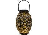 Lanterna Solare A Led In Metallo Con Motivo Floreale - 23 X 16 Cm - Luce Decorativa Da Giardino Da Appendere O Da Appoggio - Lanterna Da Esterno Per Balcone Terrazzo Esterno