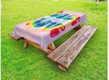 Abakuhaus Fantastica Tovaglia Da Esterno, Testo "Pace E Amore"" Con Motivo Tie Dye, Energico E Divertente, Design Hippie Anni '60-'70, Multicolore, 145X265 Cm"
