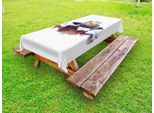Abakuhaus Collezione Groundhog Day Tovaglia Da Esterno, Acquerello Raffigurante Una Marmotta Nella Tana Innevata In Primavera, Color Malva, Tortora, Blu E Bianco, 145X265 Cm