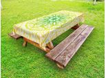 Abakuhaus Tovaglia Verde Mandala Per Esterni, Motivo Orientale Con Illustrazione Di Fiori In Fiore, Disegno A Mano, Senape E Verde, 145X305 Cm