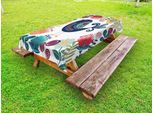 Abakuhaus Tovaglia Con Stampa Uccelli Outdoor, Composizione Di Articoli Botanici Di Ispirazione Scandinava, Blu Notte Multicolore, 145X305 Cm