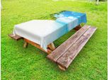 Abakuhaus Tovaglia Da Esterno Ocean, Immagine Di Spiaggia Tropicale, Cielo Marino, Paesaggio, Palme Da Cocco, Ambiente Moderno, Color Crema, Verde E Blu, 145X210 Cm