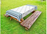 Abakuhaus Tovaglia Da Esterno Anker, Cornice A Strisce Blu Con Strisce Astratte E Motivo Simmetrico A Catena, Blu Ardesia E Bianco, 145X265 Cm