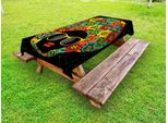 Abakuhaus Tovaglia Per Feste Anni '70 Da Esterno, Ritratto Astratto Di Donna Con Acconciatura, Fiori Colorati, Occhiali Da Sole E Labbra, Multicolore, 145X265 Cm